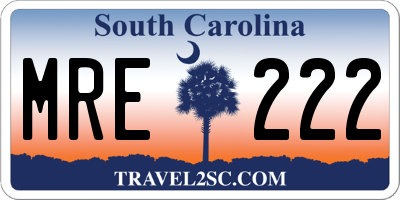 SC license plate MRE222