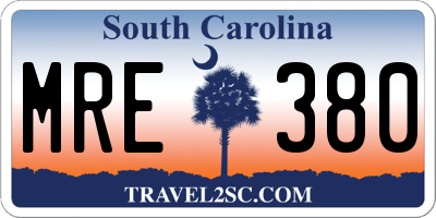SC license plate MRE380