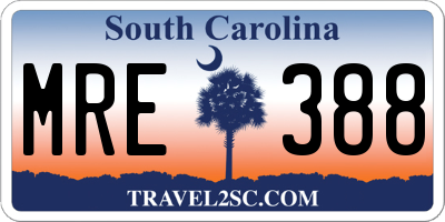 SC license plate MRE388