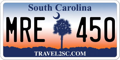 SC license plate MRE450