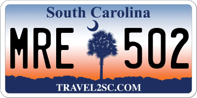 SC license plate MRE502