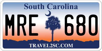 SC license plate MRE680