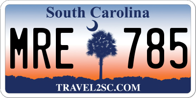 SC license plate MRE785
