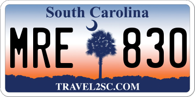 SC license plate MRE830
