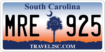 SC license plate MRE925