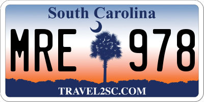 SC license plate MRE978