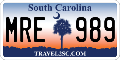 SC license plate MRE989