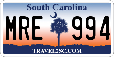 SC license plate MRE994