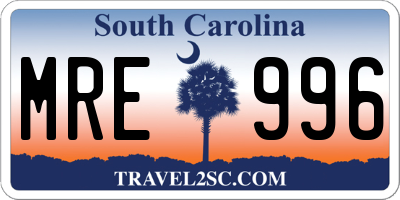 SC license plate MRE996