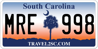 SC license plate MRE998