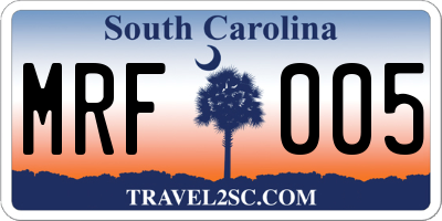 SC license plate MRF005