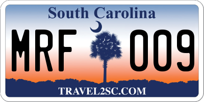 SC license plate MRF009
