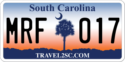 SC license plate MRF017