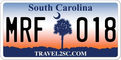 SC license plate MRF018