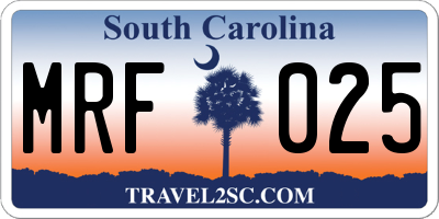 SC license plate MRF025