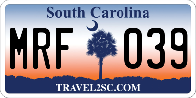 SC license plate MRF039