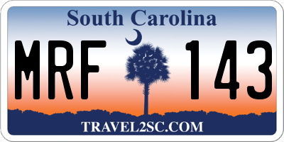 SC license plate MRF143