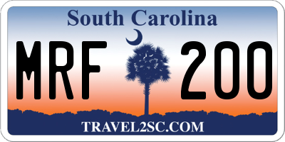 SC license plate MRF200