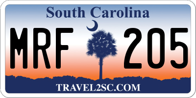 SC license plate MRF205