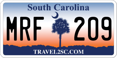 SC license plate MRF209