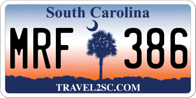 SC license plate MRF386