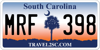 SC license plate MRF398