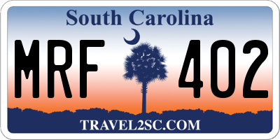 SC license plate MRF402