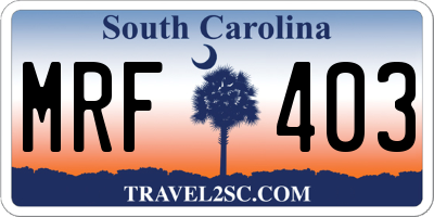 SC license plate MRF403