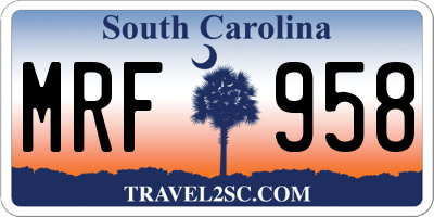 SC license plate MRF958