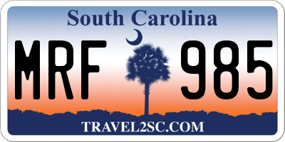 SC license plate MRF985
