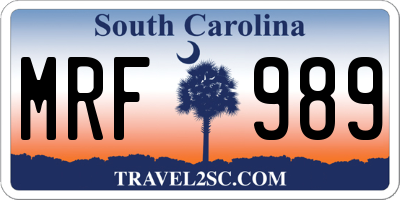 SC license plate MRF989