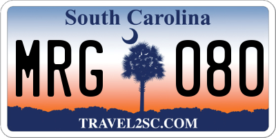 SC license plate MRG080