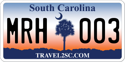 SC license plate MRH003