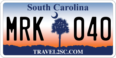 SC license plate MRK040