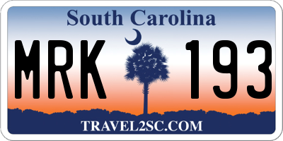 SC license plate MRK193
