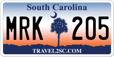SC license plate MRK205