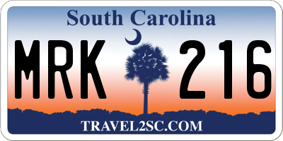 SC license plate MRK216