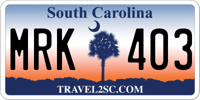SC license plate MRK403