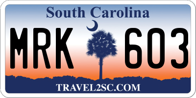 SC license plate MRK603