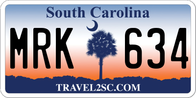 SC license plate MRK634