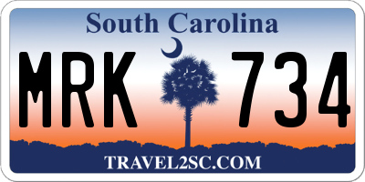 SC license plate MRK734