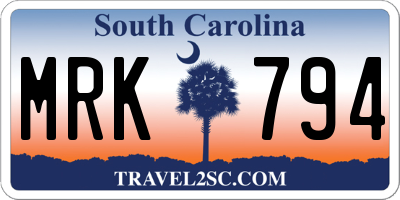 SC license plate MRK794