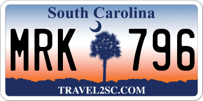 SC license plate MRK796