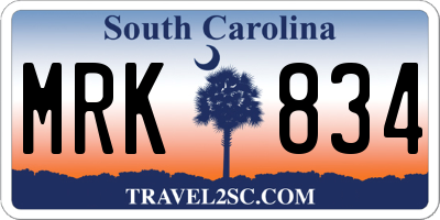 SC license plate MRK834