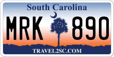 SC license plate MRK890