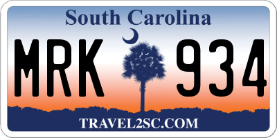 SC license plate MRK934