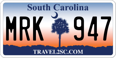 SC license plate MRK947