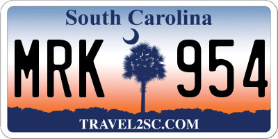 SC license plate MRK954