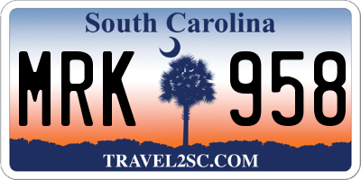 SC license plate MRK958