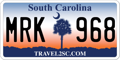 SC license plate MRK968